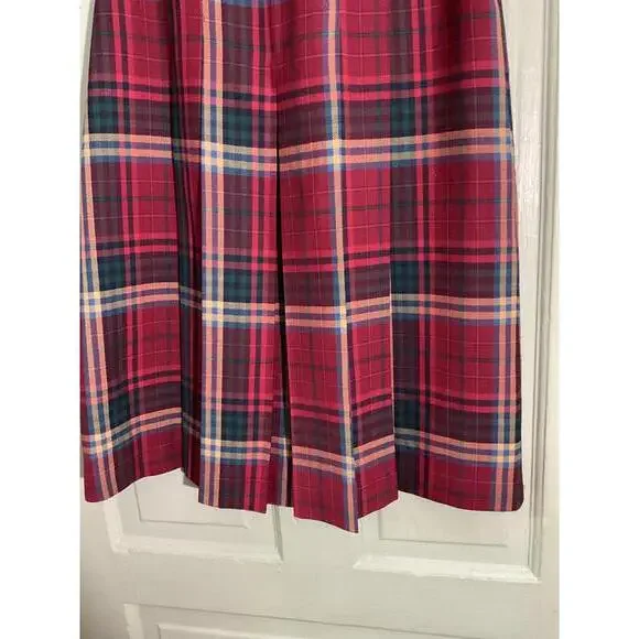 Skyr Wool Blend Red Plaid Pleated Skirt School girl Academia Preppy Size 4 - Picture 4 of 8